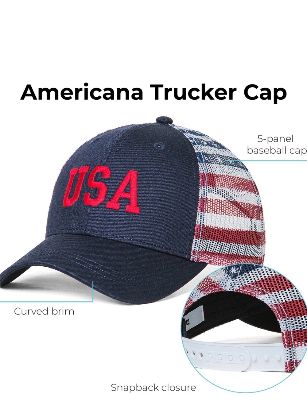 USA Embroidered Trucker Cap - Navy & American Flag